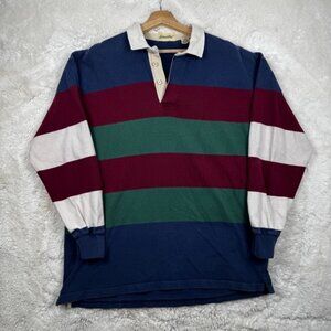 Vintage St Johns Bay Rugby Shirt Men's XL 80s 90s Cotton Long Sleeve Polo
